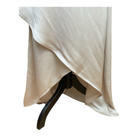 TFNC Bridesmaid satin one shoulder maxi dress with wrap skirt in champagne brown - Picture 8 of 11